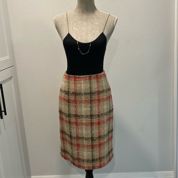 TALBOTS PLAID SKIRT WOOL BOUCLE TAN/RED/BLACK Size 6 - Picture 6 of 13